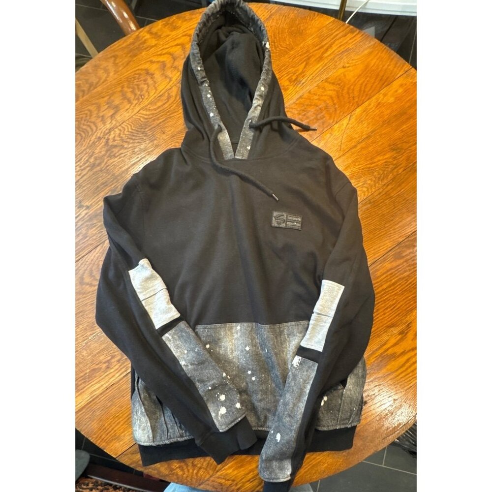 Southpole Large Mens Y2K Grunge Black & Gray Splatter Heavy Sweatshirt Hoodie